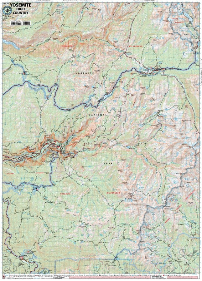 Yosemite High Country Hiking Map by Tom Harrison - Map