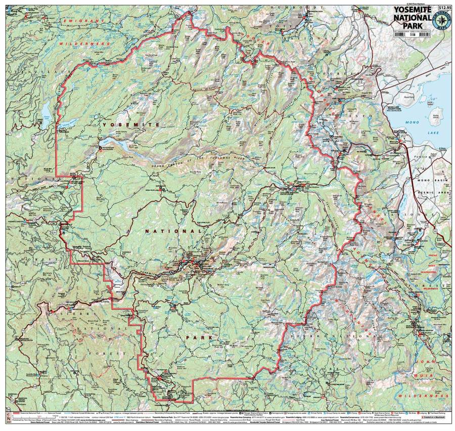 Yosemite National Park Hiking Map by Tom Harrison - Map