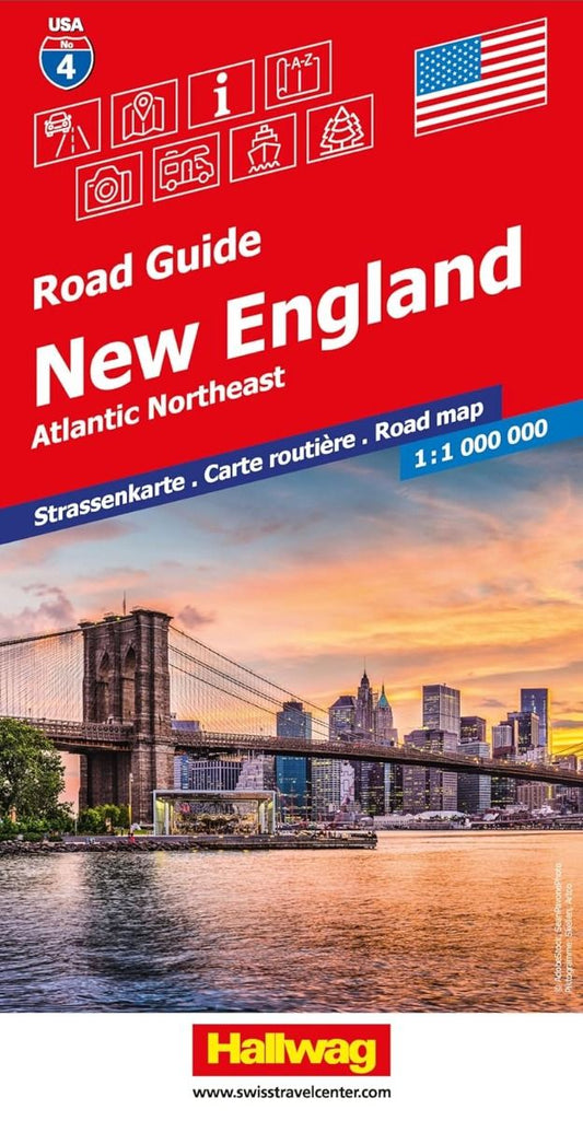 New England (Atlantic Northeast) Road Map & Guide by Hallwag - Cover