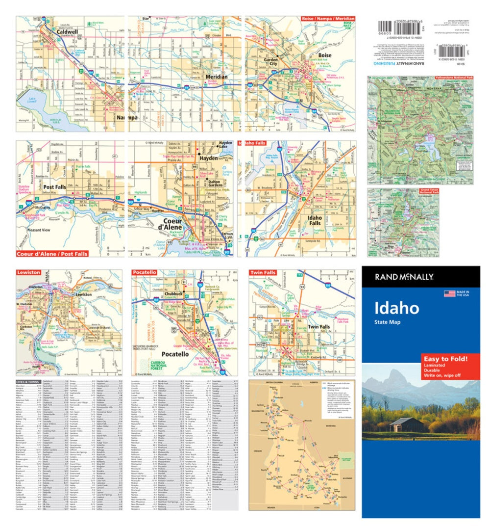 Idaho State Highway Laminated Map by Rand McNally (Easy to Fold) - Backside Map Insets