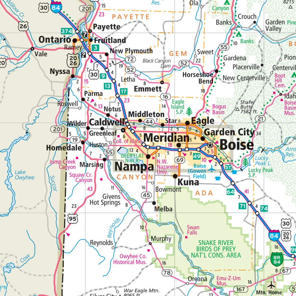 Idaho State Highway Laminated Map by Rand McNally (Easy to Fold) - Map Detail