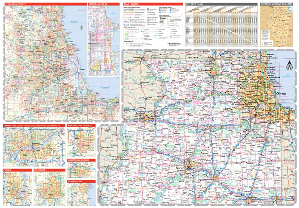 Cyfun Road Map Illinois State Highway Folded Map by Rand McNally - Easy to Read ...
