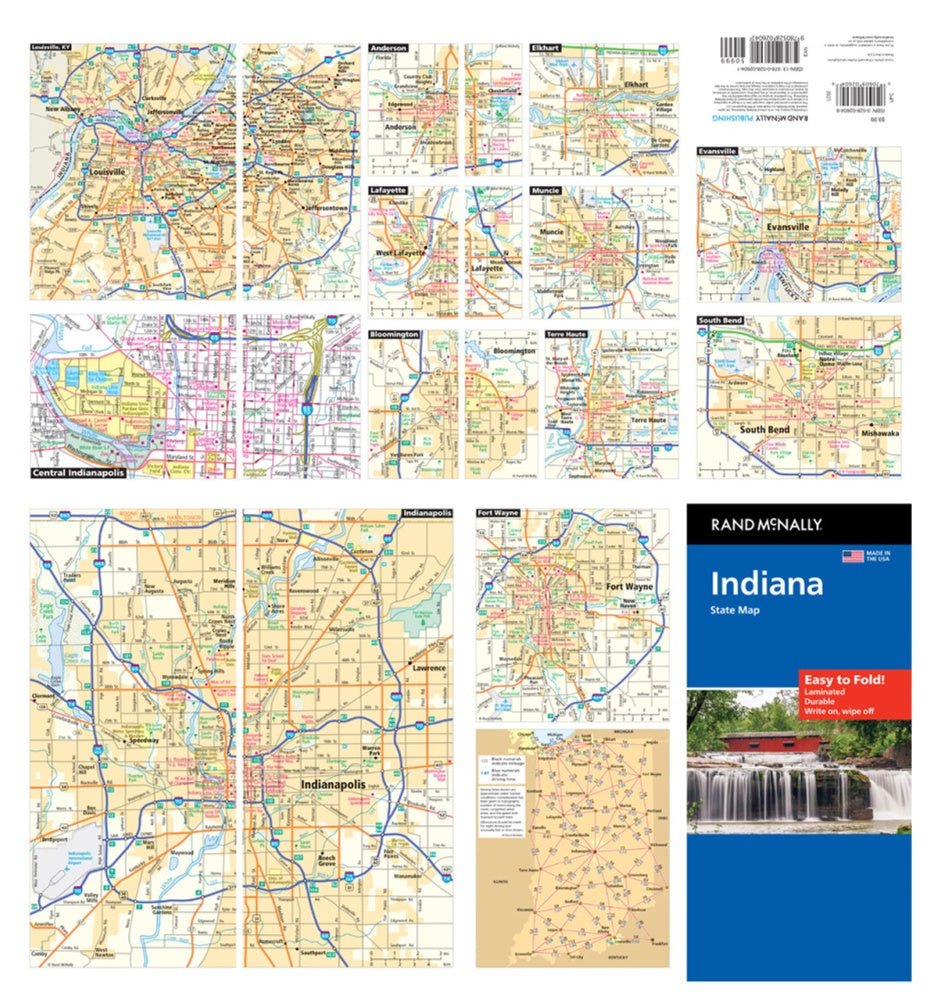 Indiana State Highway Laminated Map by Rand McNally (Easy to Fold) - Backside Map Insets