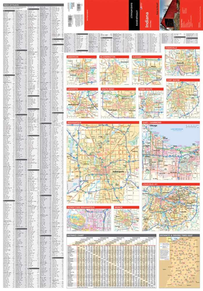 Indiana State Highway Folded Map by Rand McNally (Easy to Read) - Insets