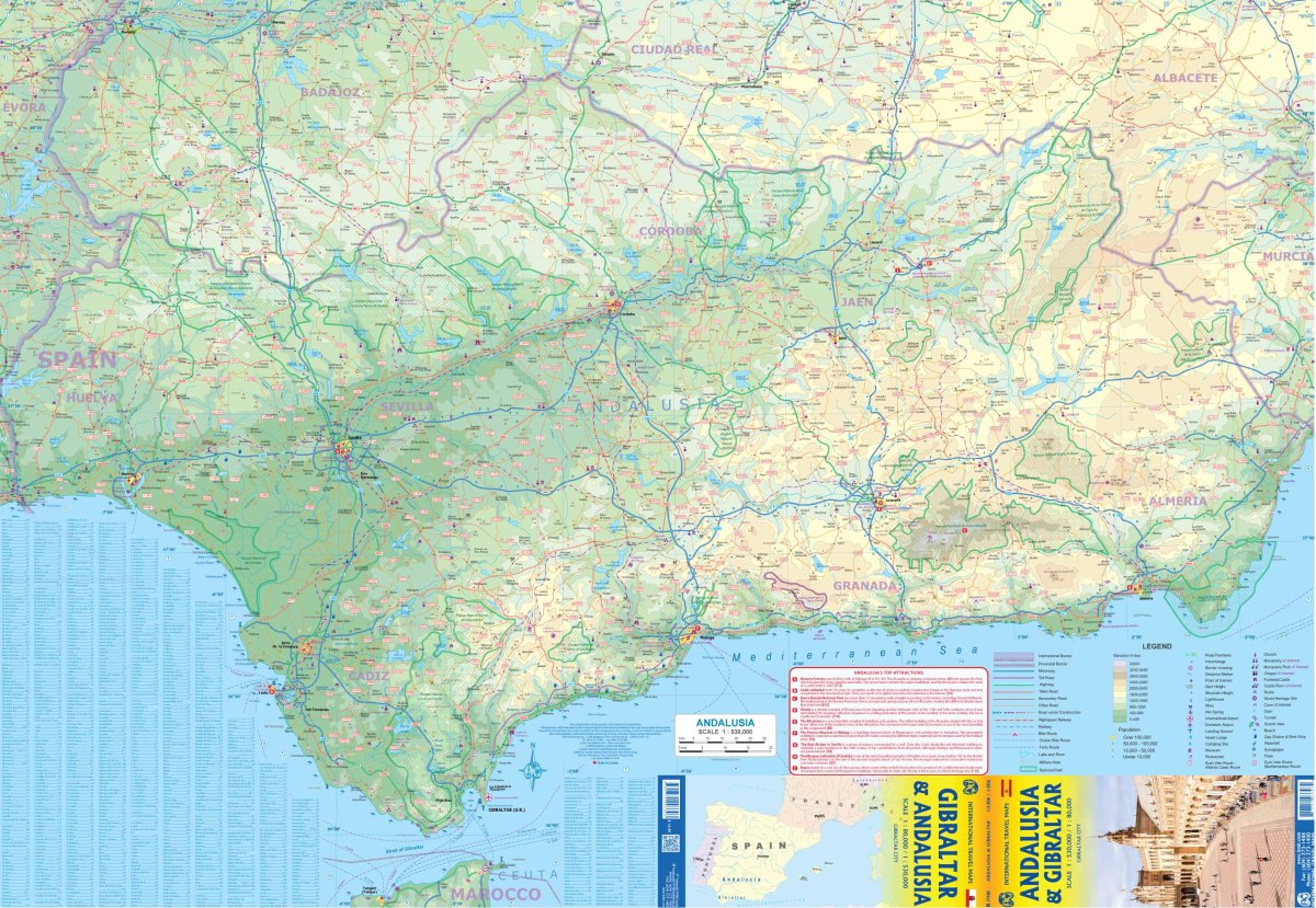 Andalusia & Gibraltar Travel & Reference Map by ITMB - Andalusia Regional Map