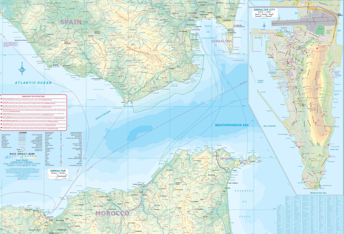Andalusia & Gibraltar Travel & Reference Map by ITMB - Strait of Gibraltar Map