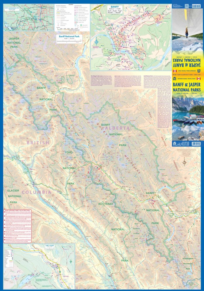 Banff and Jasper National Parks Travel & Reference Map by ITMB - Banff Map
