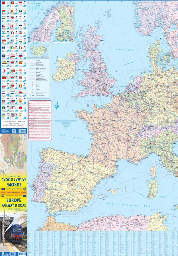 Europe Road & Railway Travel & Reference Map by ITMB - Western Map