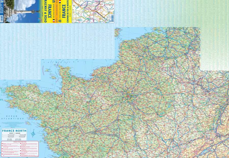 France Railway & Road Travel & Reference Map by ITMB - North Map