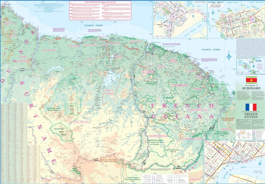 Guyana, Suriname, and French Guiana Travel & Reference Map by ITMB - East Side