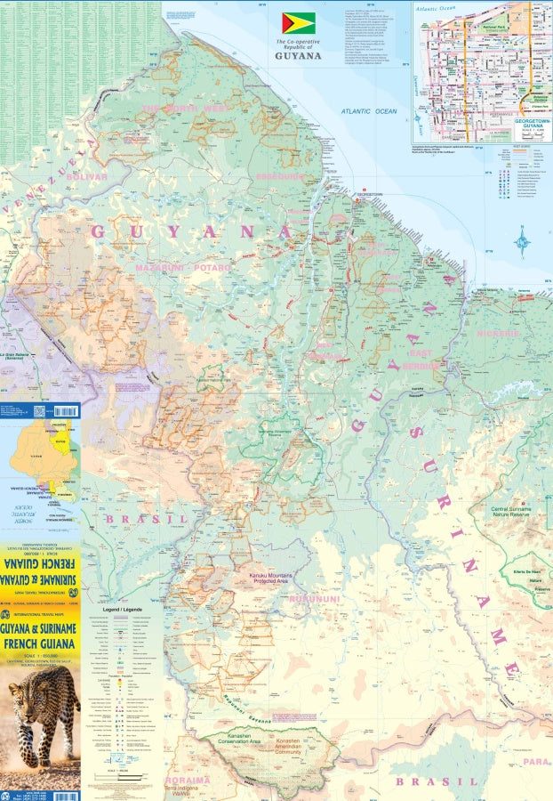 Guyana, Suriname, and French Guiana Travel & Reference Map by ITMB - West Side