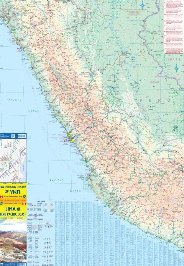 Lima & Peru Pacific Coast Travel & Reference Map by ITMB - Peru Map