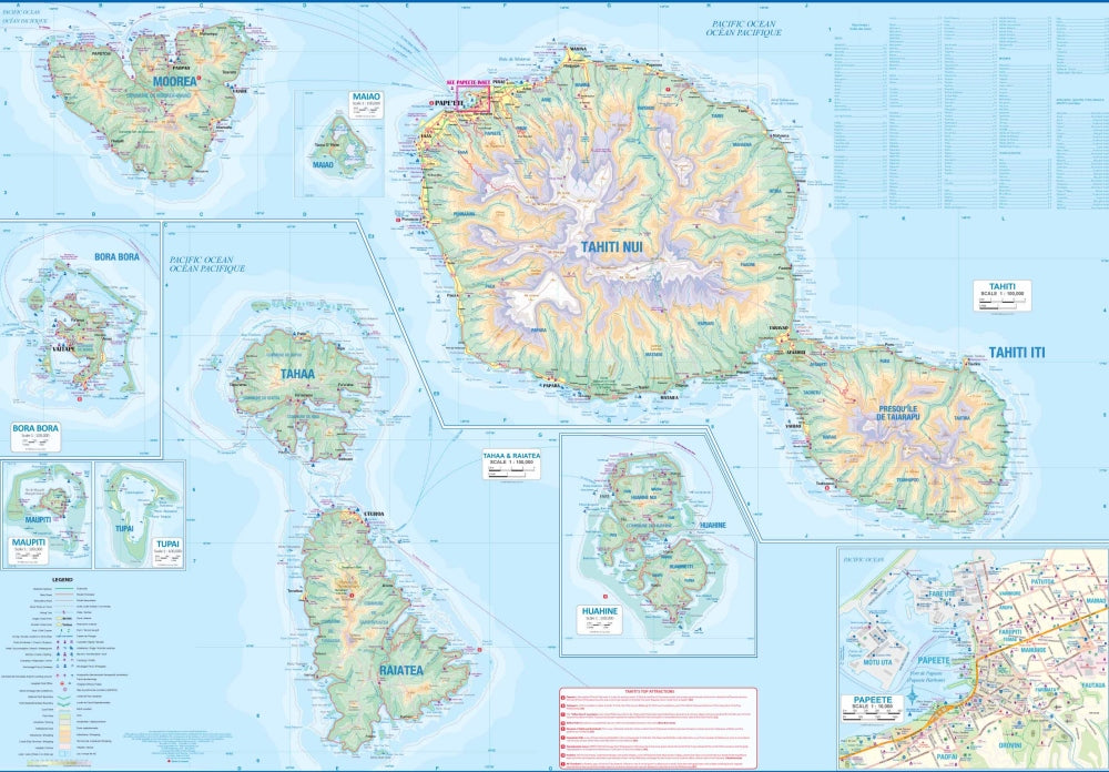 Tahiti & French Polynesia Travel & Reference Map by ITMB - Tahiti Islands Map