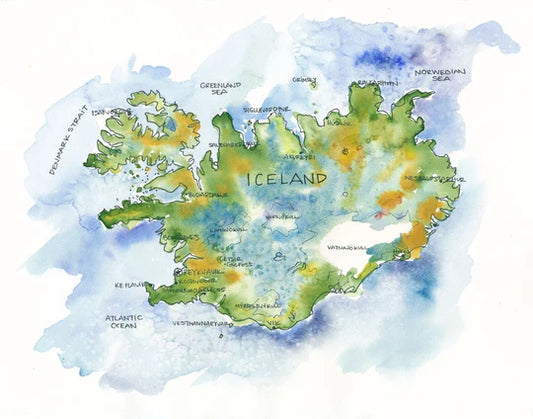 Iceland Watercolor Map by Elizabeth Person