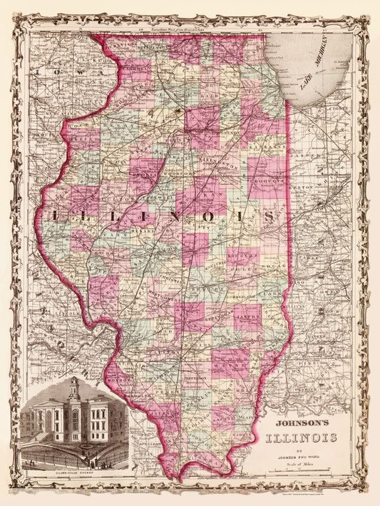 Illinois 1862 Antique Map Reproduction