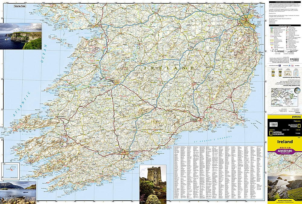 Ireland Adventure Travel Map by National Geographic - Map Detail, South Side