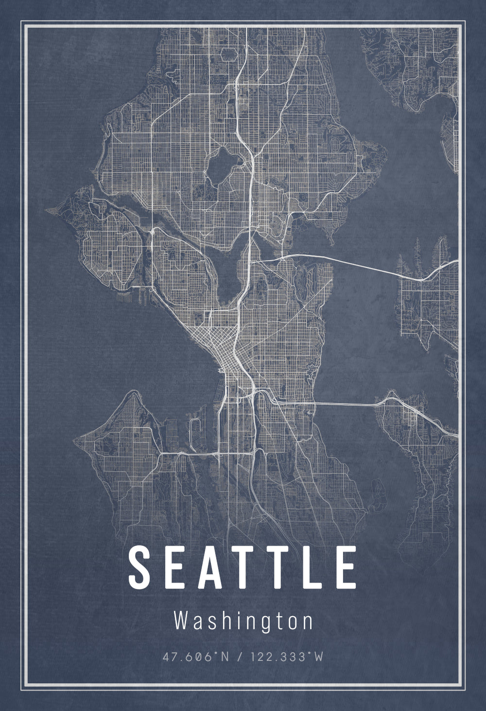 Seattle City Street Map - Dark Blue