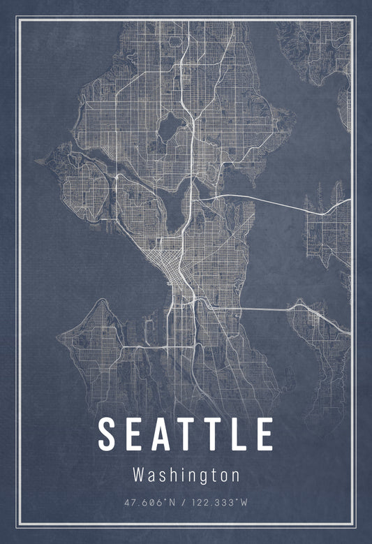 Seattle City Street Map - Dark Blue