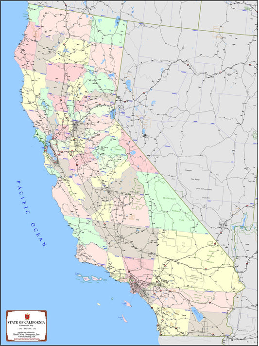 California Wall Map with County Shading