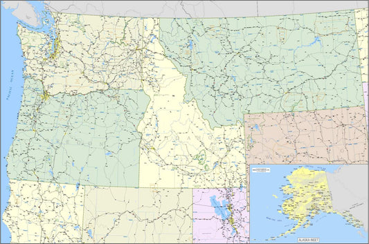 Pacific Northwest States Commercial Map with Alaska