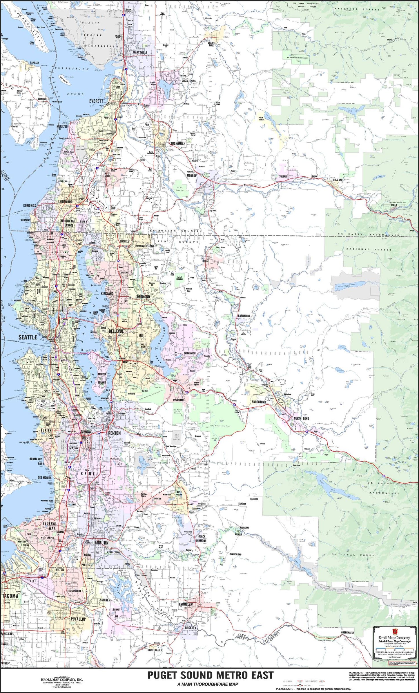 Puget Sound East Arterial Wall Map by Kroll Map Company