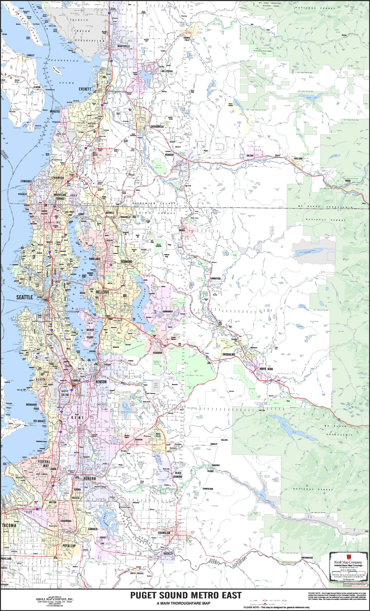 Puget Sound East Arterial Wall Map by Kroll Map Company
