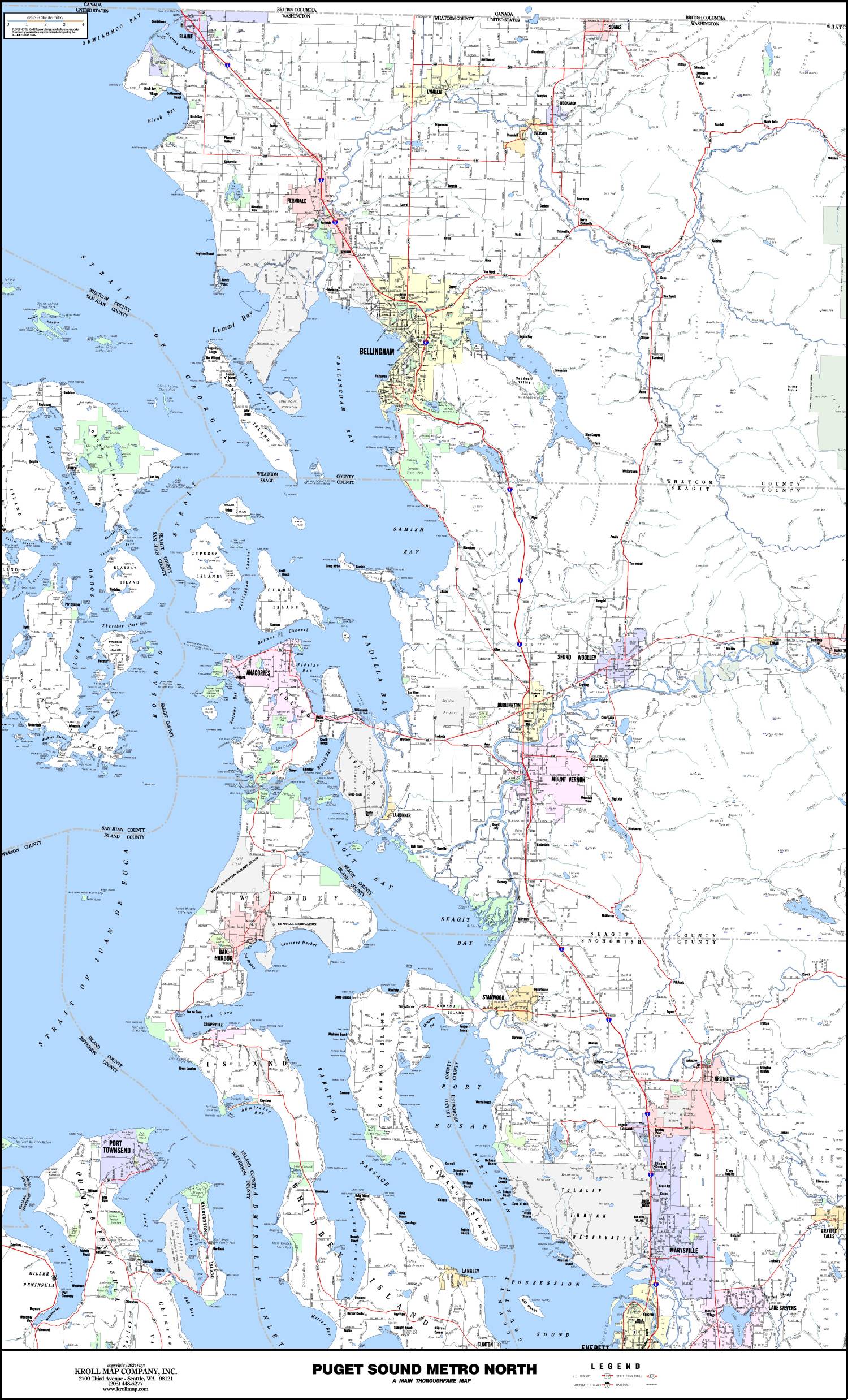 Puget Sound North Arterial Wall Map by Kroll Map Company