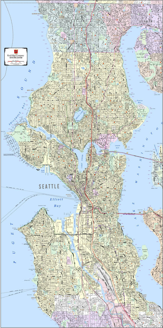 Seattle Detailed Street Map for your wall - 3' x 6' by Kroll Map Company