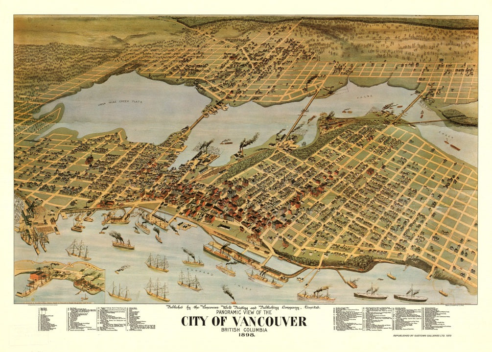 Vancouver, BC 1898 Antique Map Reproduction