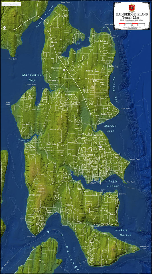 Bainbridge Island Terrain Map by Kroll Map Company
