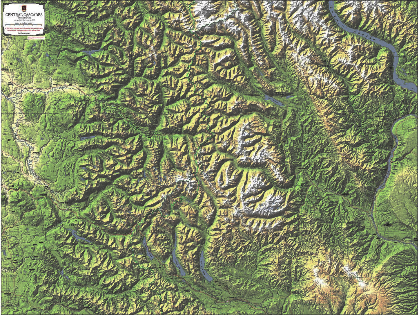 Central Cascades Terrain Wall Map