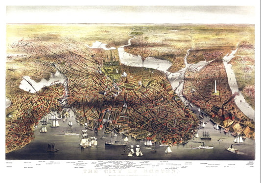 Antique Map of Boston, MA 1873
