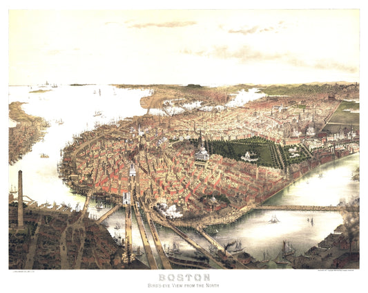 Antique Map of Boston, MA 1877