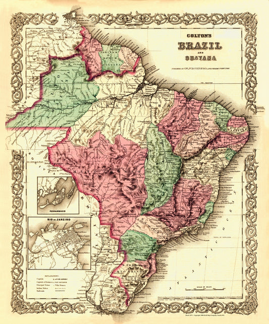 Antique Map of Brazil 1871