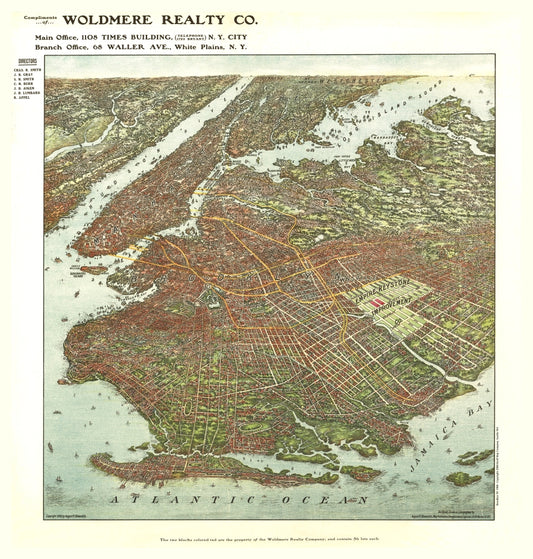 Antique Map of Brooklyn, NY 1908
