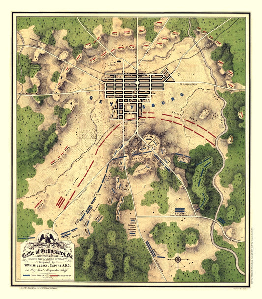 Civil War Battle of Gettysburg Antique Map 1863