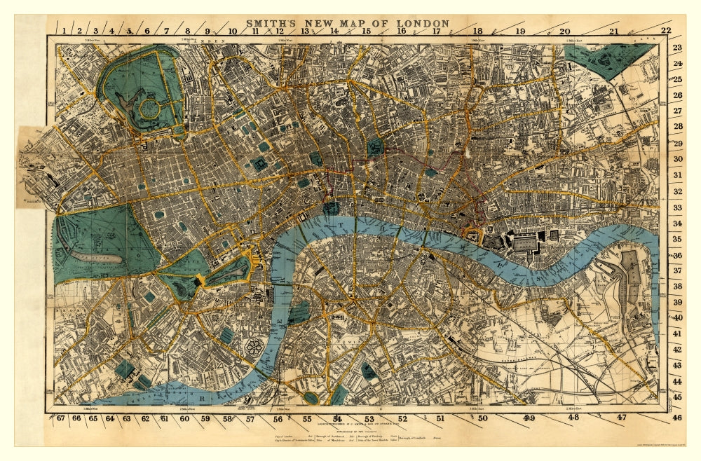 London, England 1860 Antique Map Reproduction