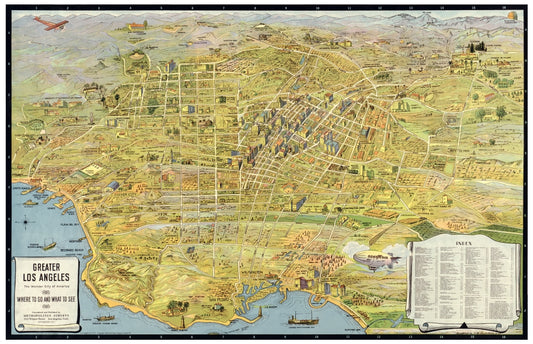 Antique Map of Los Angeles, CA 1932