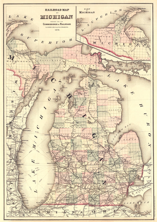Antique Map of Michigan 1876