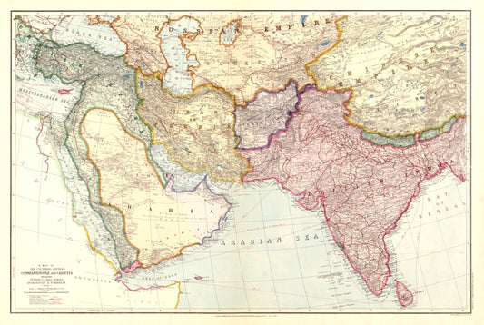 Antique Map of the Middle East & Southern Asia 1912