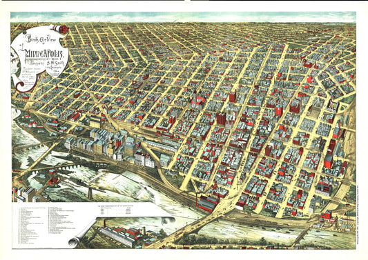 Antique Map of Minneapolis, MN 1891