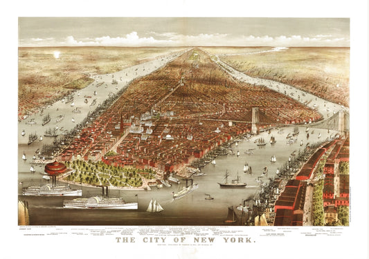 Antique Map of New York City, NY 1876