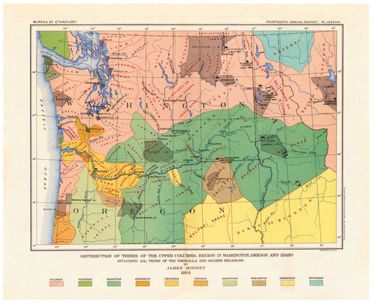 Antique Map of Northwest Indian Tribes 1894