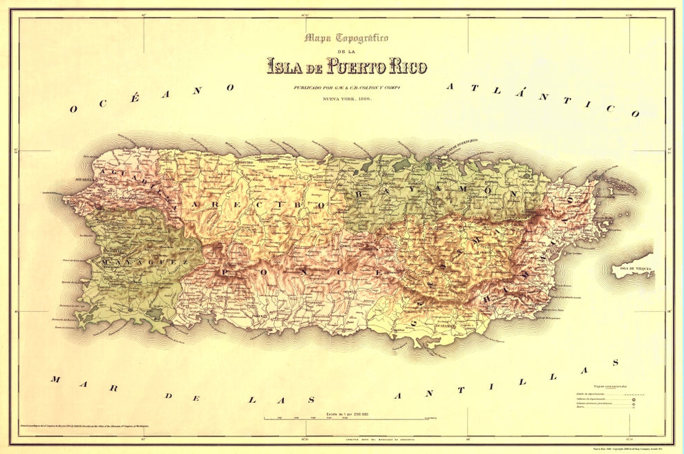 Puerto Rico Colonial Map Puerto Rico 1886 Antique Map Reproduction – Metsker Maps