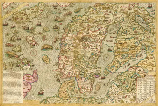 Antique Map of Scandinavia 1572 - Sea Monsters