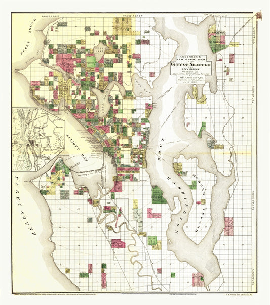 Antique Map of Seattle, WA 1890