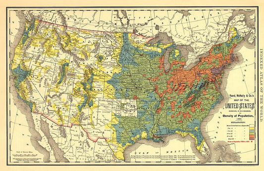 1892 United States Population Density Antique Map Reproduction