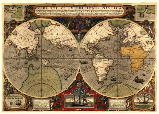 1595 World Map Antique Reproduction
