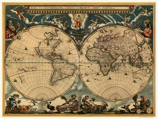 1664 World Map Antique Reproduction