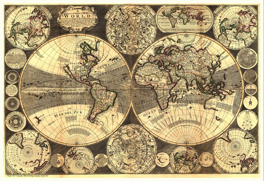 1702 World Map Antique Reproduction
